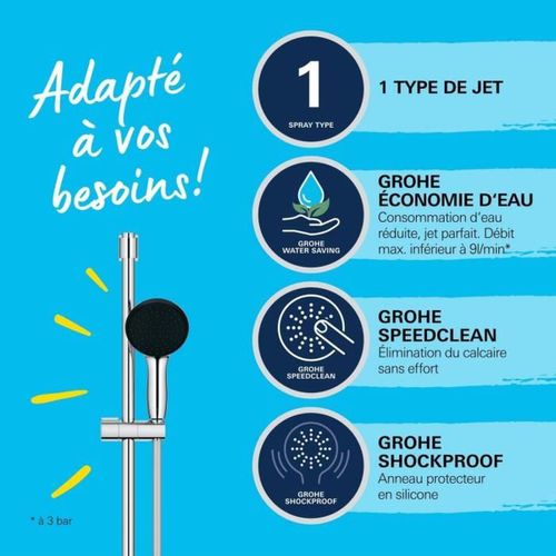 Ensemble De Douche Avec Pommeau 1 Jet, Barre 90cm Et Flexible - Vitalio Start 110 26953001 - Chromé