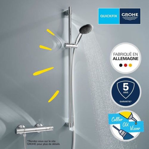 Ensemble De Douche Avec Pommeau 1 Jet, Barre 90cm Et Flexible - Vitalio Start 110 26953001 - Chromé