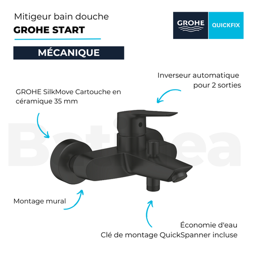 Mitigeur Bain Douche Mécanique Start Noir