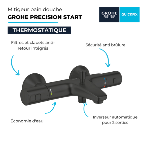 Mitigeur Bain Douche Thermostatique Precision Start Noir