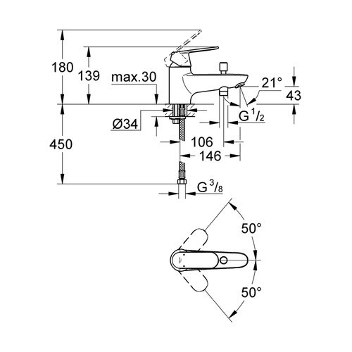 Mitigeur Bain-douche Eurosmart Cosmopolitan Monotrou Sur Plage - Grohe - 32836000