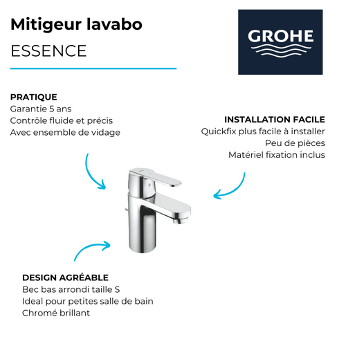 Mitigeur Lavabo Grohe Quickfix Get Taille S Avec Tirette Et Vidage