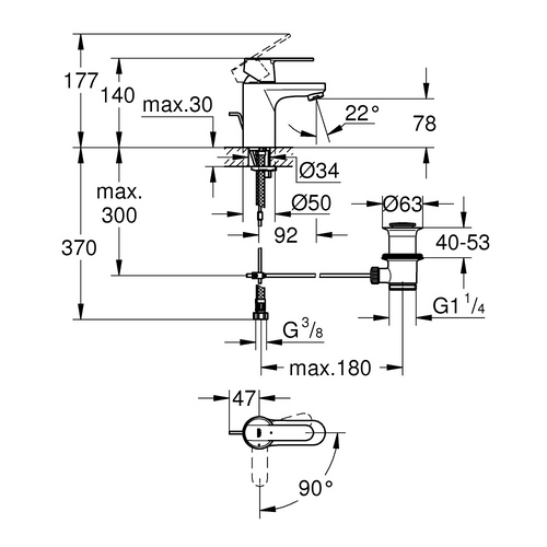 Mitigeur Lavabo Grohe Quickfix Get Taille S Avec Tirette Et Vidage