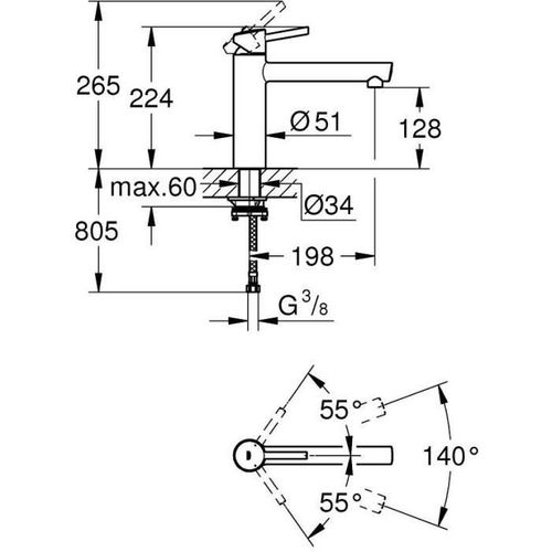 Mitigeur Évier Concetto Bec Moulé Pivotant Médium 140° Escamotable Chrome