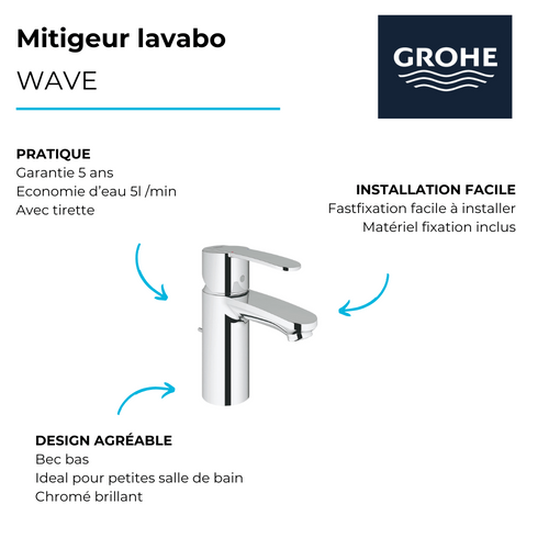 Mitigeur Lavabo Grohe Quickfix Wave Cosmopolitan Taille S