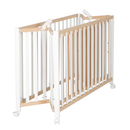 Lit Bébé Pliant À Barreaux Hêtre Et Blanc Fold Up 60x120