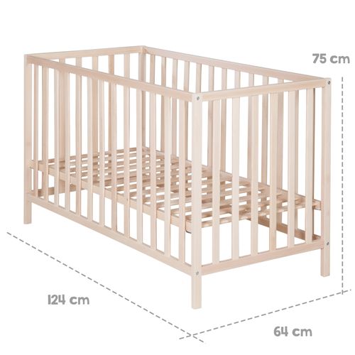 Lit Bébé Cosi 60x120 - Réglable En Hauteur - Bois Naturel