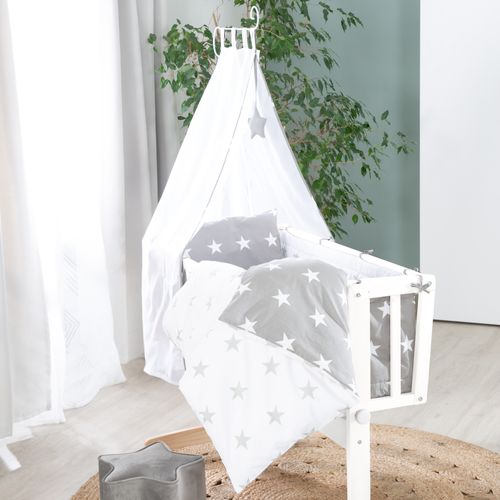 Berceau Bébé Little Stars Bois Blanc + Parure De Lit