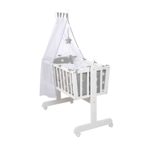 Berceau Bébé Little Stars Bois Blanc + Parure De Lit