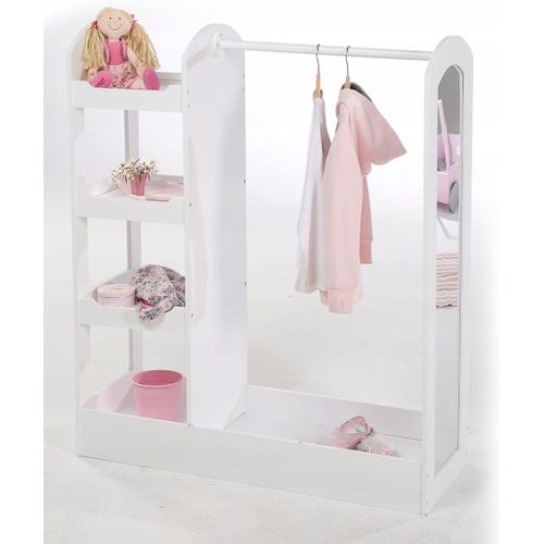 Dressing Bébé Avec Étagère, Penderie Et Miroir En Bois Laqué Blanc