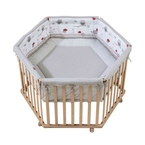 Parc Bébé Hexagonal Adam Et Eule En Bois Blanc