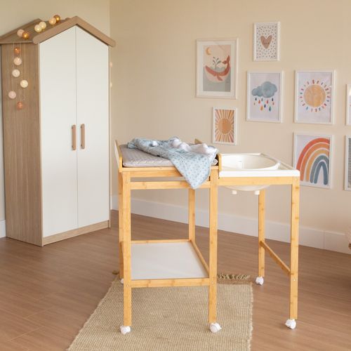 Table à Langer Et Baignoire Coulissante Bicolore + Matelas Gris Roba Style