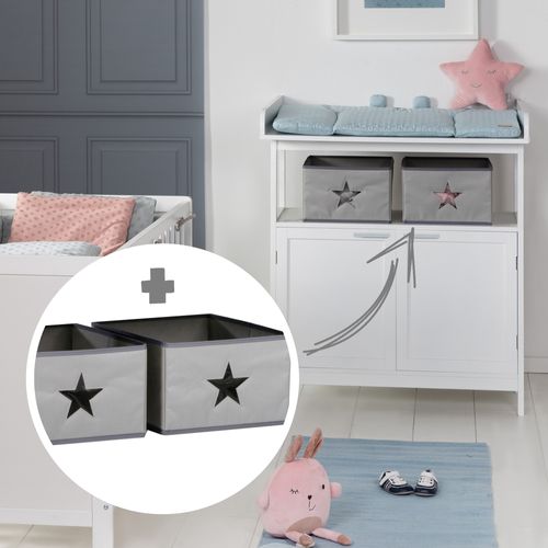 Meuble À Langer Bébé En Bois Gris 2 Portes 2 Boîtes De Rangement Hamburg