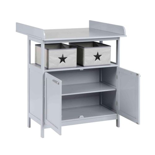 Meuble À Langer Bébé En Bois Gris 2 Portes 2 Boîtes De Rangement Hamburg