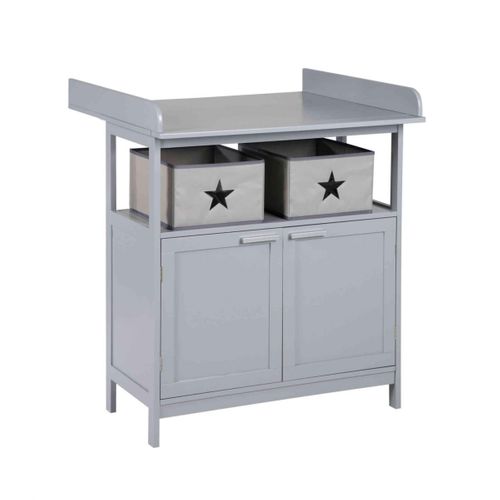 Meuble À Langer Bébé En Bois Gris 2 Portes 2 Boîtes De Rangement Hamburg