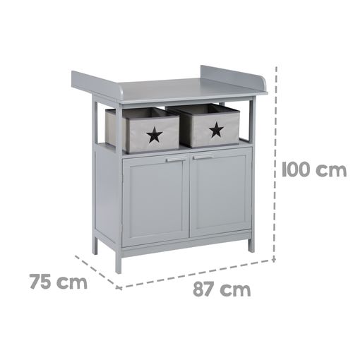 Meuble À Langer Bébé En Bois Gris 2 Portes 2 Boîtes De Rangement Hamburg