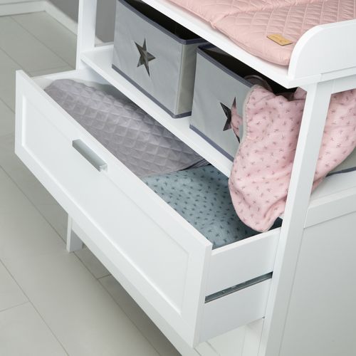 Meuble À Langer En Bois Blanc 2 Tiroirs + 2 Boites De Rangement Hamburg