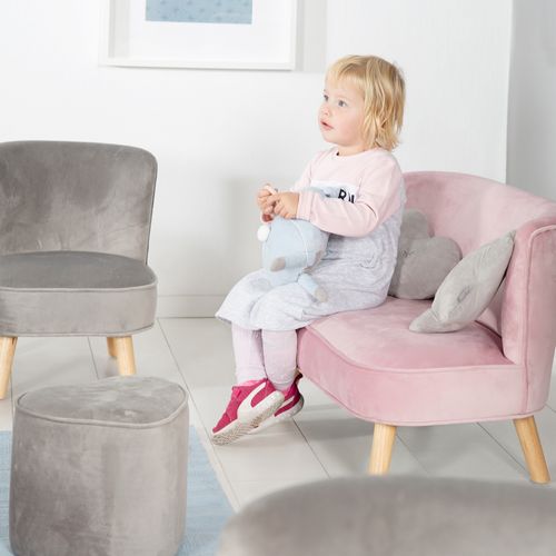 Canapé Enfant Lil Sofa - Avec Pieds En Bois Stables - Velours Rose