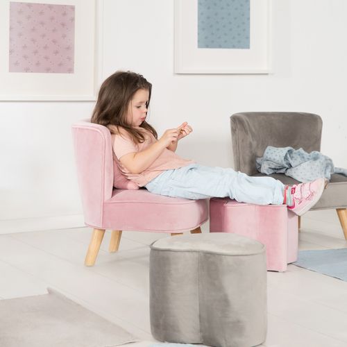 Fauteuil Enfant Lil Sofa - Avec Pieds En Bois Stables - Velours Rose