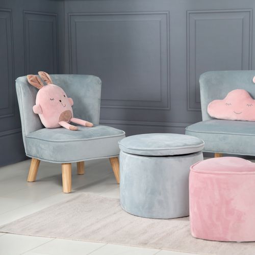 Fauteuil Enfant Lil Sofa - Avec Pieds En Bois Stables - Velours Bleu Clair
