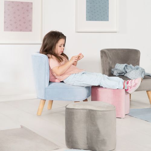 Fauteuil Enfant Lil Sofa - Avec Pieds En Bois Stables - Velours Bleu Clair