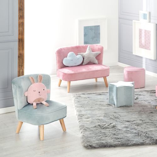 Fauteuil Enfant Lil Sofa - Avec Pieds En Bois Stables - Velours Bleu Clair