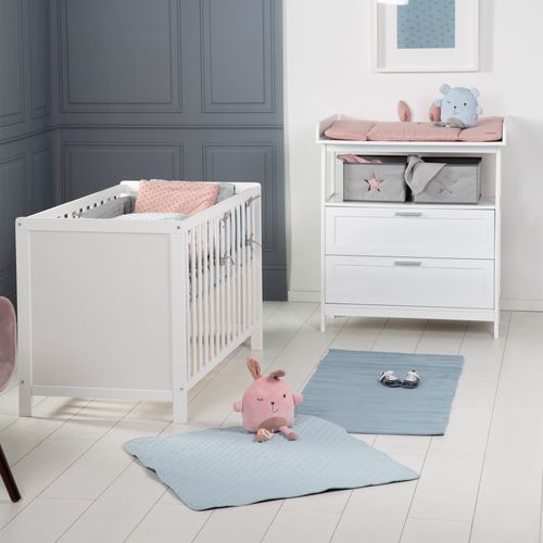 Set De Chambre Hamburg - Commode à Langer + Lit Cododo 60x120 - Blanc