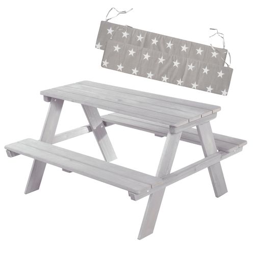Table Pique-nique Enfants En Bois Massif Gris Avec 2 Coussins - Picnic For 4 Outdoor+