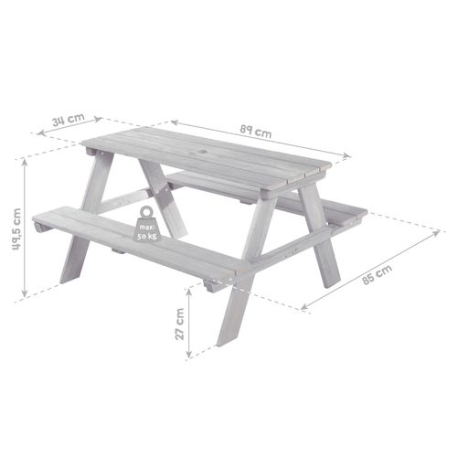 Table Pique-nique Enfants En Bois Massif Gris Avec 2 Coussins - Picnic For 4 Outdoor+