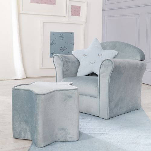 Fauteuil Enfant Lil Sofa Avec Accoudoirs - Rembourré De Velours Bleu Clair