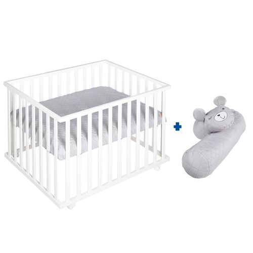 Parc Bébé 75x100 + Tapis Roba Style + Serpent De Lit - Gris Argenté