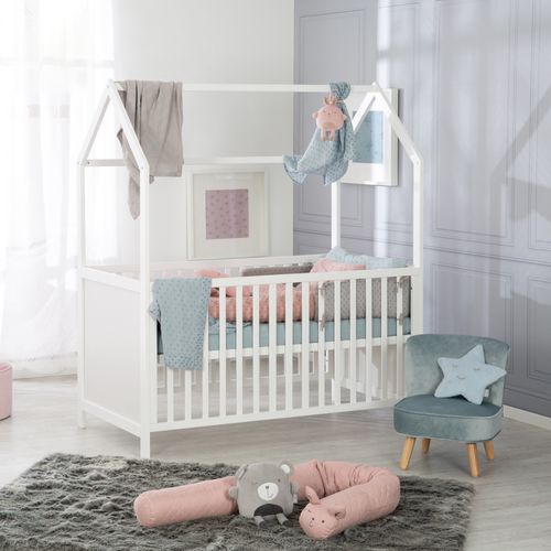 Lit Cabane Bébé Évolutif 70x140 - Convertible - Bois Blanc
