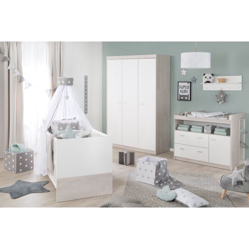 Ensemble Chambre Bébé Julia - Lit Évolutif + Commode à Langer + Armoire 3 Portes - Blanc