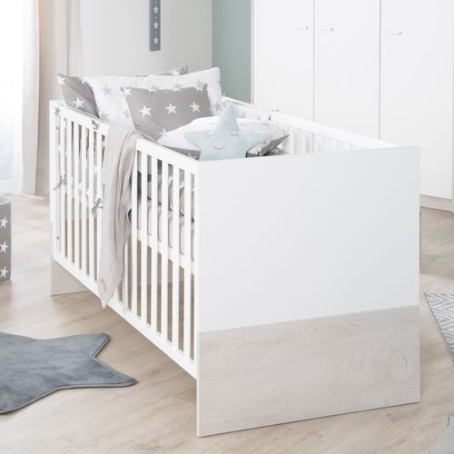 Set De Meubles Pour Bébé Julia - Lit Bébé Évolutif + Commode à Langer - Blanc / Décor Chêne Blanchi