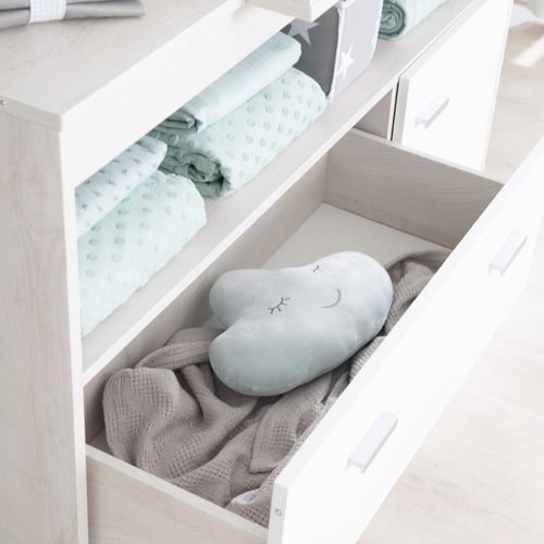 Set De Meubles Pour Bébé Julia - Lit Bébé Évolutif + Commode à Langer - Blanc / Décor Chêne Blanchi