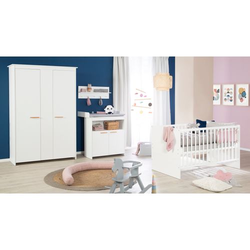 Chambre Bébé Complète Anton - Lit Évolutif 70 X 140 + Commode à Langer + Armoire 3 Portes - Blanc