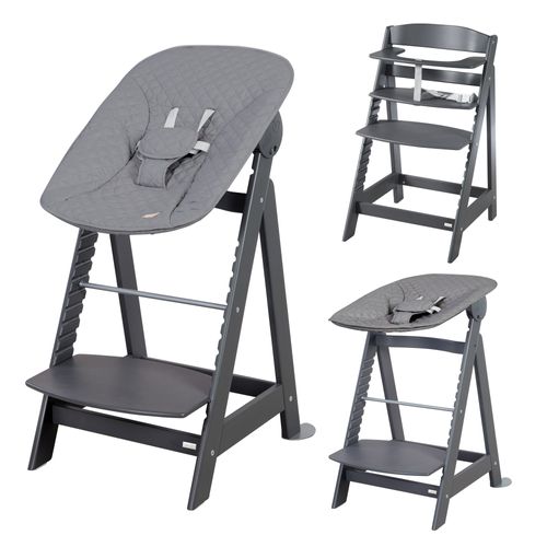 Chaise Haute Born Up 2-en-1 – Avec Réducteur Nouveau-né, Anthracite