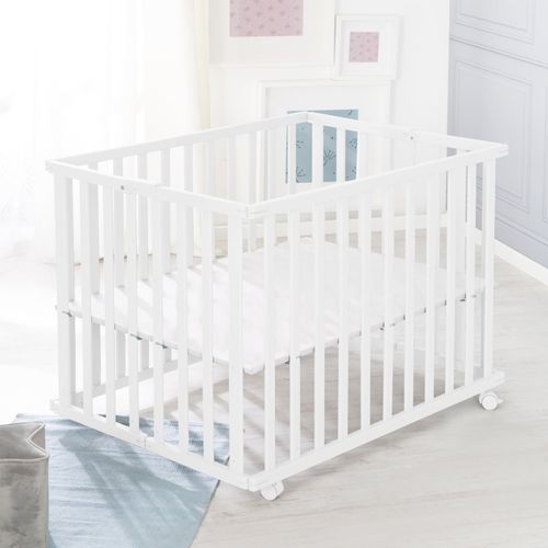 Parc Bébé 75x100 Pliant Avec Roulettes - Blanc