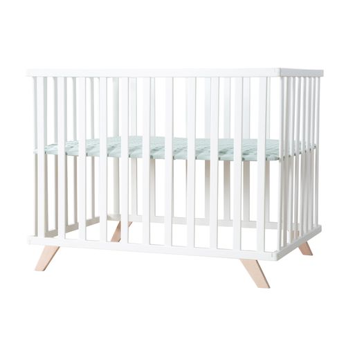 Parc Bébé 75x100 Scandinave Blanc + Tapis Vert En Coton Bio - Lil Planet