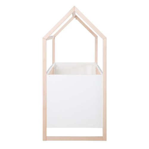 Lit Bébé Cabane Évolutif Bicolore 70 X 140 Cm - Convertible - Bois Blanc / Naturel