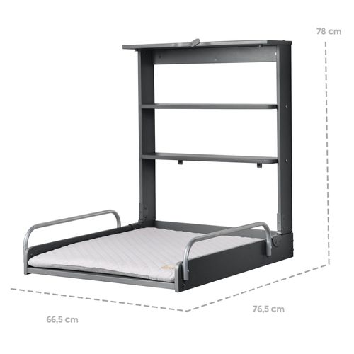 Étagère À Langer Murale Pliante Anthracite + Matelas À Langer Déperlant Gris