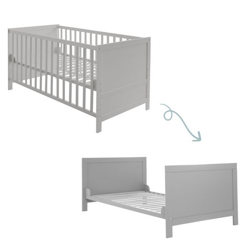 Lit Bébé Évolutif 70 X 140 Cm - Hauteur Réglable - Coins De Conversion Incluses - Bois Gris