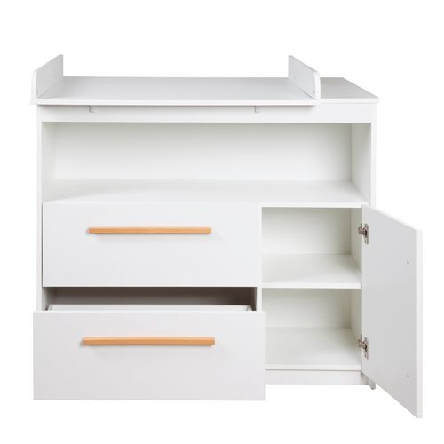 Chambre Complète De Bébé Lilo : Lit Évolutif + Commode à Langer + Armoire 2 Portes - Blanc Mat