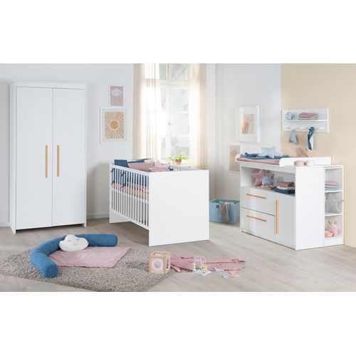 Chambre Complète De Bébé Lilo : Lit Évolutif + Commode à Langer + Armoire 2 Portes - Blanc Mat