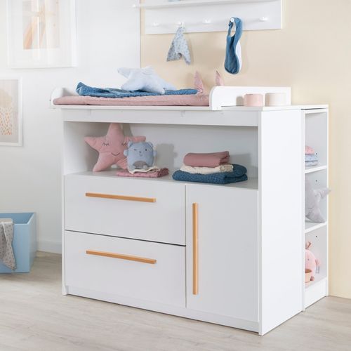 Chambre Complète De Bébé Lilo : Lit Évolutif + Commode à Langer + Armoire 2 Portes - Blanc Mat