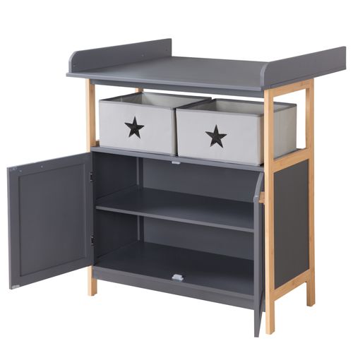 Commode à Langer Berlin - 2 Portes + 2 Boîtes De Rangement En Tissu - Anthracite / Bambou