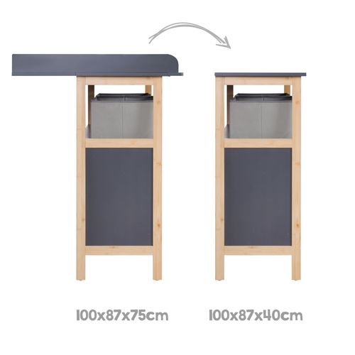 Commode à Langer Berlin - 2 Portes + 2 Boîtes De Rangement En Tissu - Anthracite / Bambou