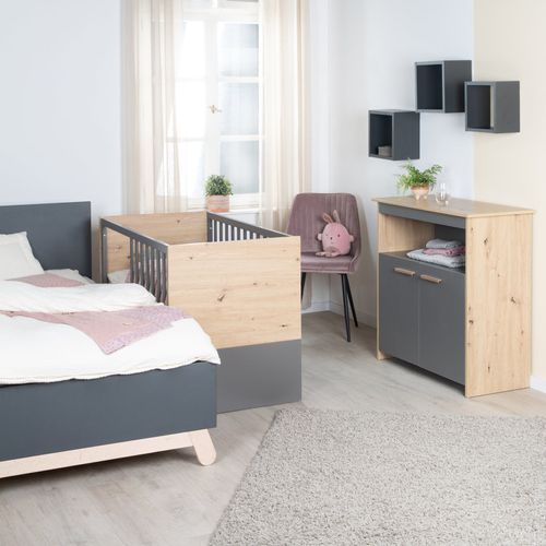 Lit 2en1 Cododo Et Lit Indépendant 60x120 - 6 Hauteurs - Anthracite Et Chêne - Anna