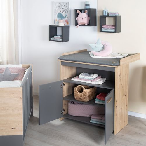 Commode à Langer Évolutive 2 Portes 1 Niche Anthracite Et Chêne - Anna