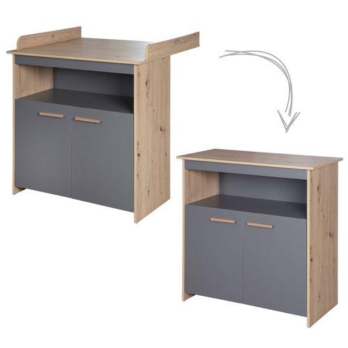 Commode à Langer Évolutive 2 Portes 1 Niche Anthracite Et Chêne - Anna